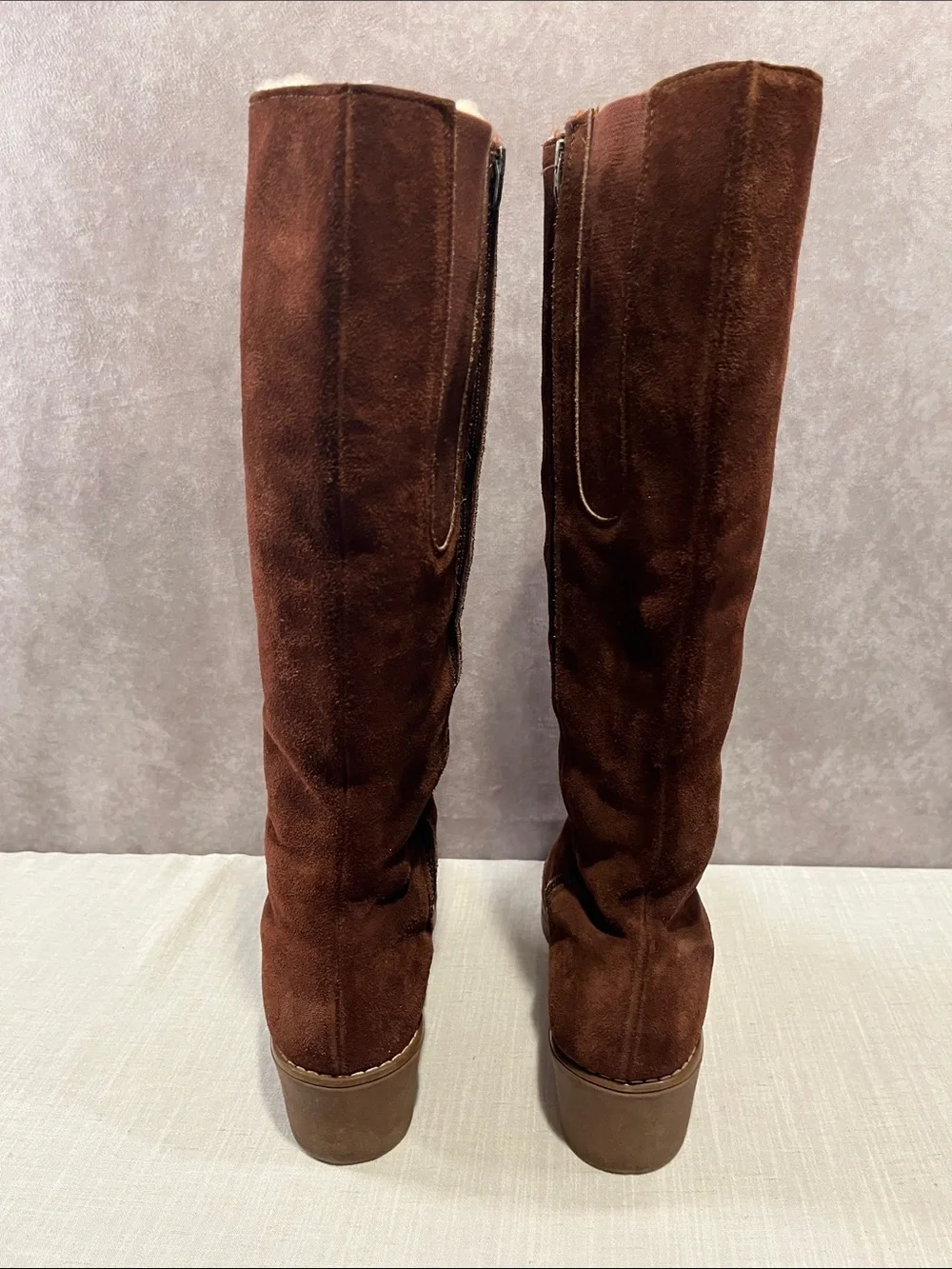 LL Bean Brown Suede Tall Boots - Cozy Lined Sherpa Knee-High size 8.5